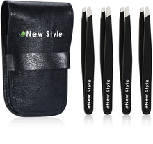 Slant-Tip Tweezers (4-Pack) – Professional Stainless Steel Eyebrow and Facial Hair Tweezers in Separate Sleeves for Expert Precision Personal Care
