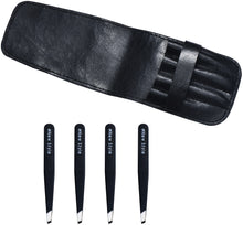 Slant-Tip Tweezers (4-Pack) – Professional Stainless Steel Eyebrow and Facial Hair Tweezers in Separate Sleeves for Expert Precision Personal Care