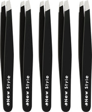 Slant-Tip Tweezers (5-Pack) – Professional Stainless Steel Eyebrow and Facial Hair Tweezers in Separate Sleeves for Expert Precision Personal Care