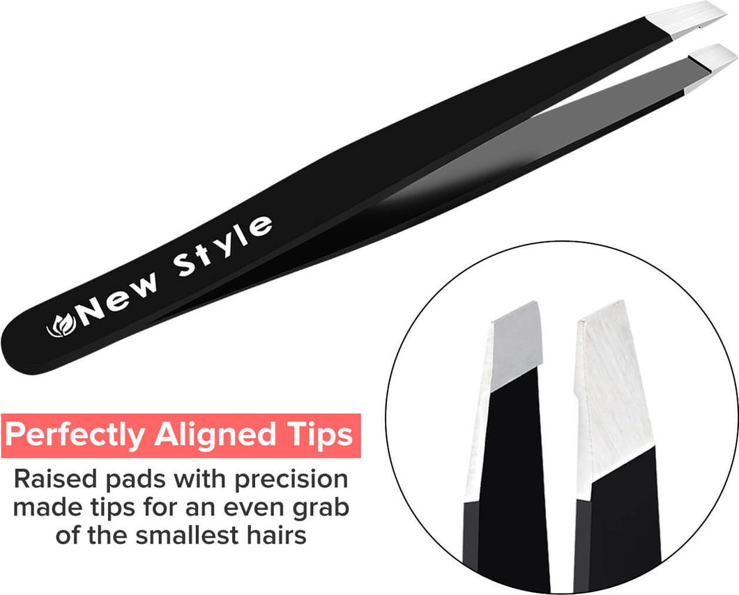 Precision Stainless Steel Slant-Tip Tweezers, Black